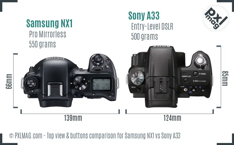 Samsung NX1 vs Sony A33 top view buttons comparison