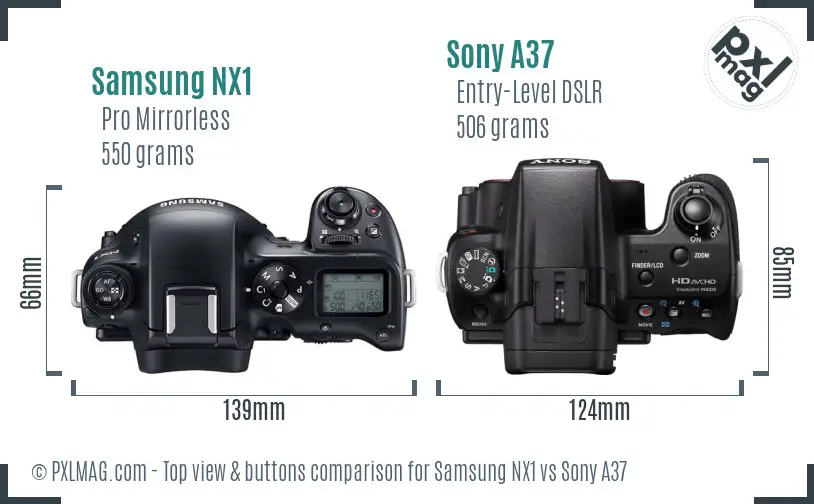 Samsung NX1 vs Sony A37 top view buttons comparison