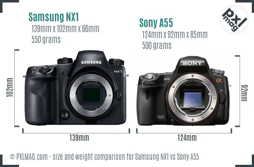 Samsung NX1 vs Sony A55 size comparison