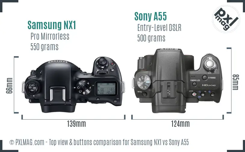 Samsung NX1 vs Sony A55 top view buttons comparison