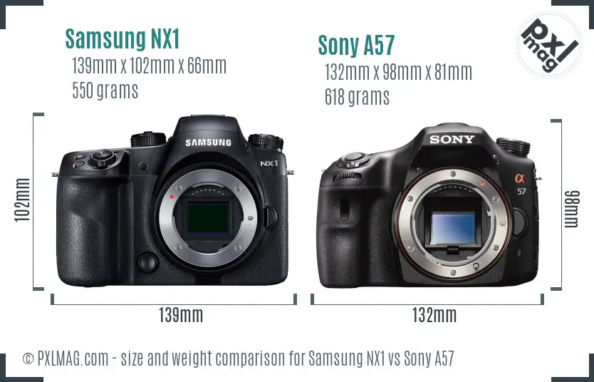 Samsung NX1 vs Sony A57 size comparison