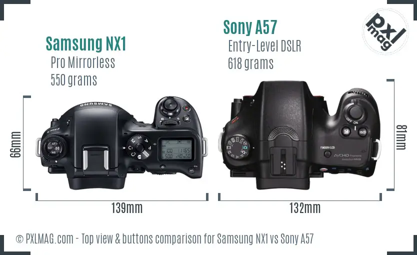 Samsung NX1 vs Sony A57 top view buttons comparison