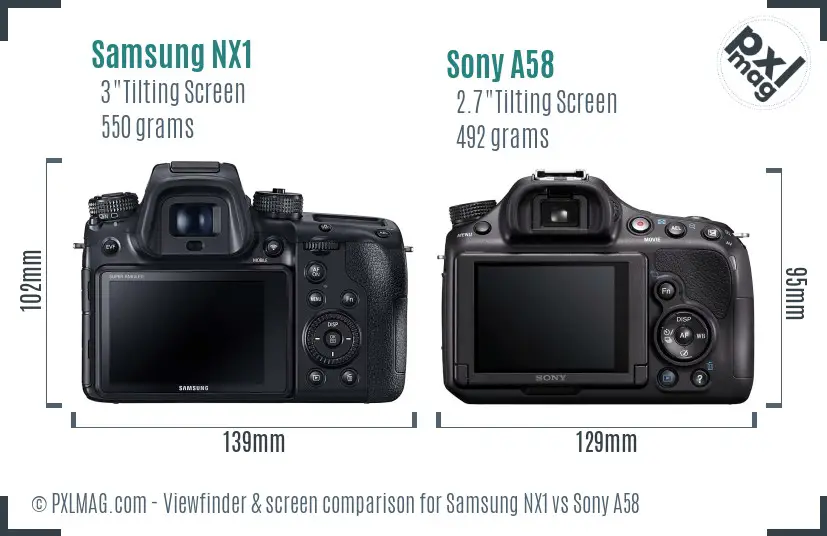 Samsung NX1 vs Sony A58 Screen and Viewfinder comparison