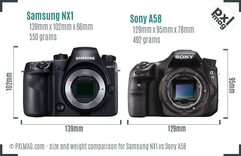 Samsung NX1 vs Sony A58 size comparison