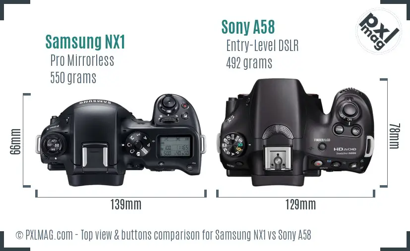 Samsung NX1 vs Sony A58 top view buttons comparison