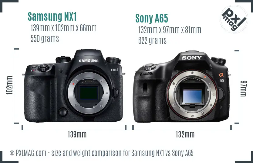 Samsung NX1 vs Sony A65 size comparison