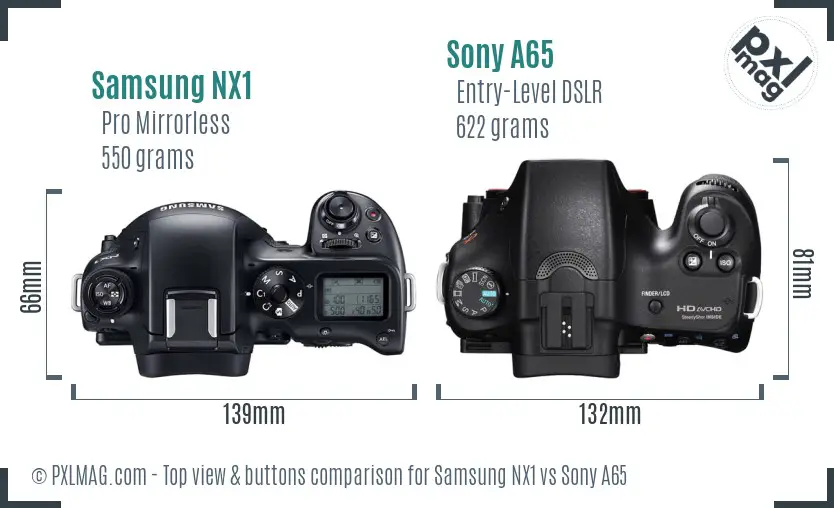 Samsung NX1 vs Sony A65 top view buttons comparison