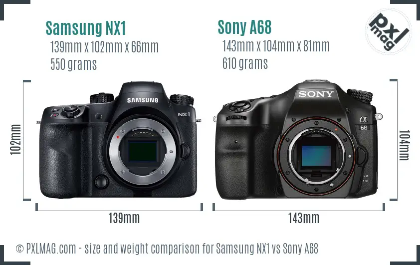 Samsung NX1 vs Sony A68 size comparison