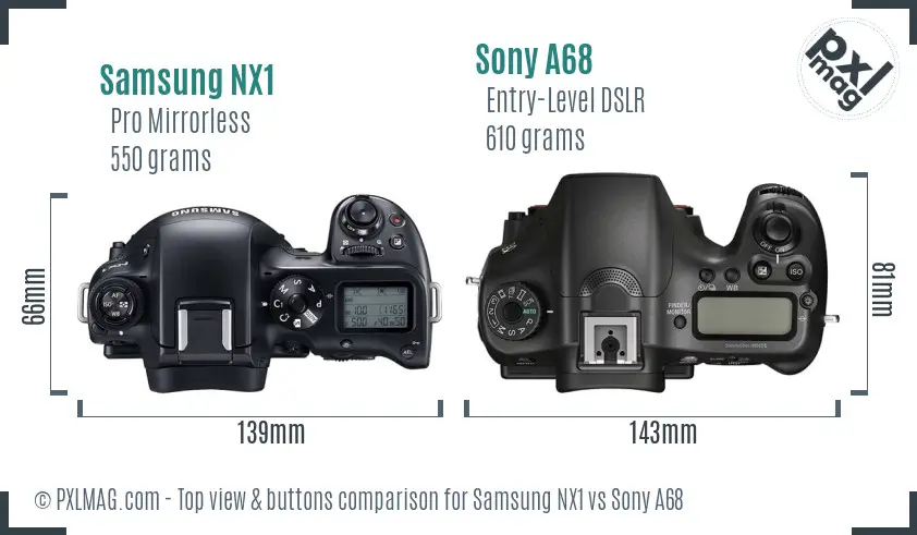 Samsung NX1 vs Sony A68 top view buttons comparison