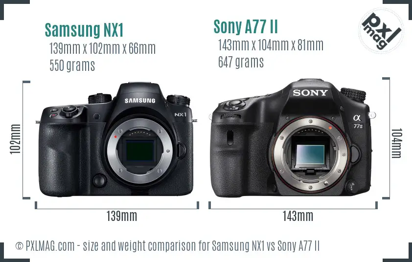 Samsung NX1 vs Sony A77 II size comparison