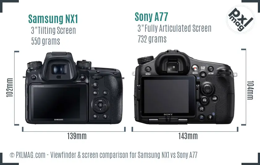 Samsung NX1 vs Sony A77 Screen and Viewfinder comparison