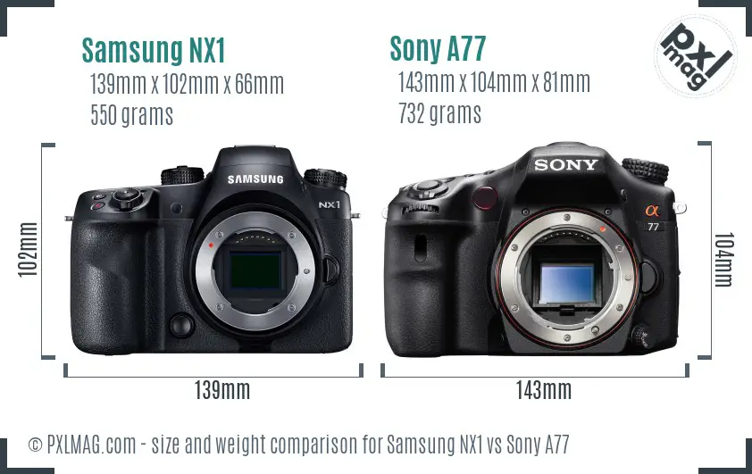 Samsung NX1 vs Sony A77 size comparison