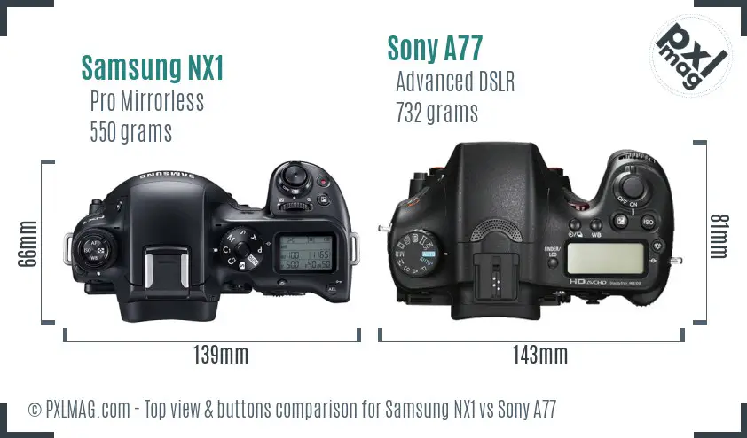 Samsung NX1 vs Sony A77 top view buttons comparison