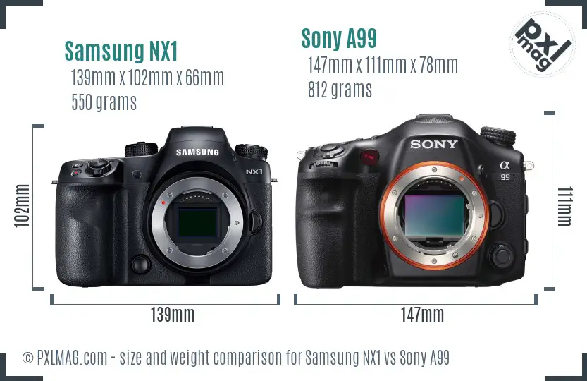 Samsung NX1 vs Sony A99 size comparison
