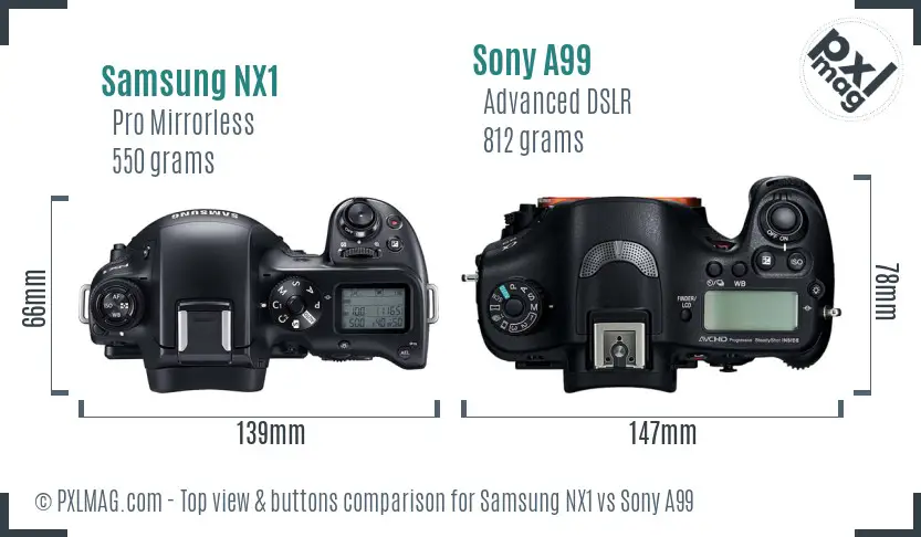 Samsung NX1 vs Sony A99 top view buttons comparison