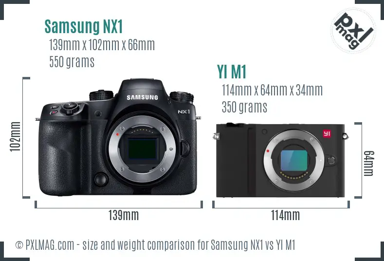 Samsung NX1 vs YI M1 size comparison