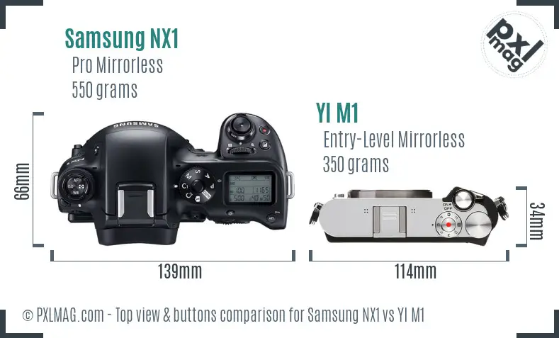 Samsung NX1 vs YI M1 top view buttons comparison