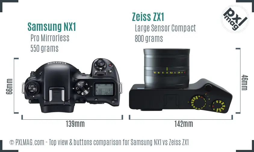 Samsung NX1 vs Zeiss ZX1 top view buttons comparison