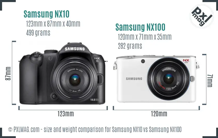 Samsung NX10 vs Samsung NX100 size comparison
