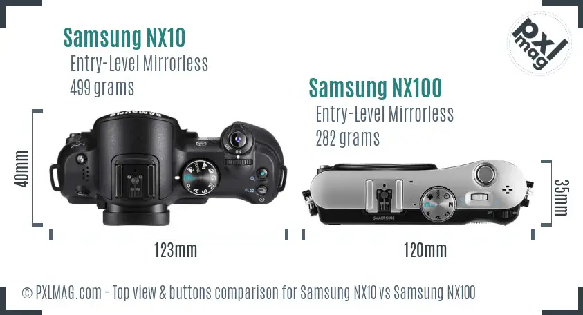Samsung NX10 vs Samsung NX100 top view buttons comparison