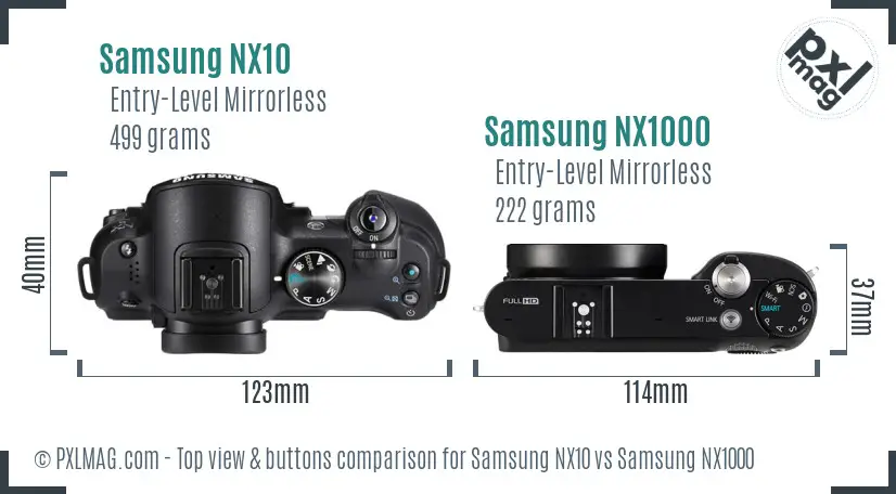 Samsung NX10 vs Samsung NX1000 top view buttons comparison