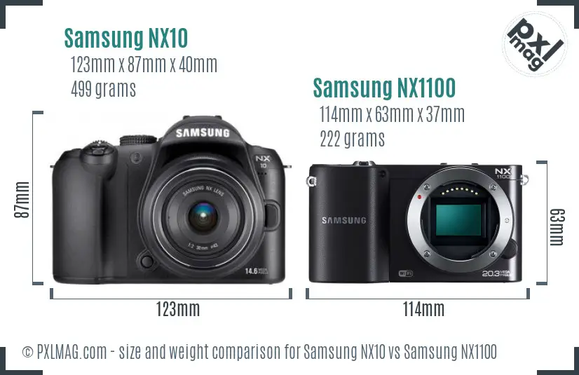 Samsung NX10 vs Samsung NX1100 size comparison