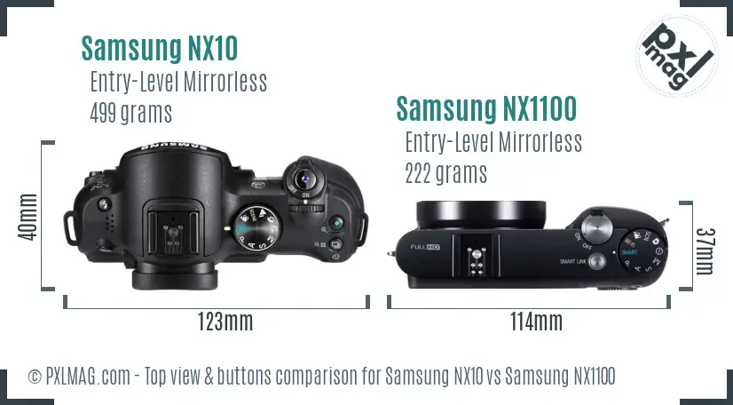 Samsung NX10 vs Samsung NX1100 top view buttons comparison