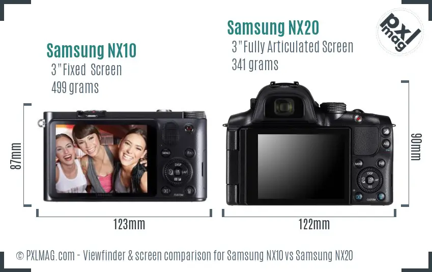 Samsung NX10 vs Samsung NX20 Screen and Viewfinder comparison
