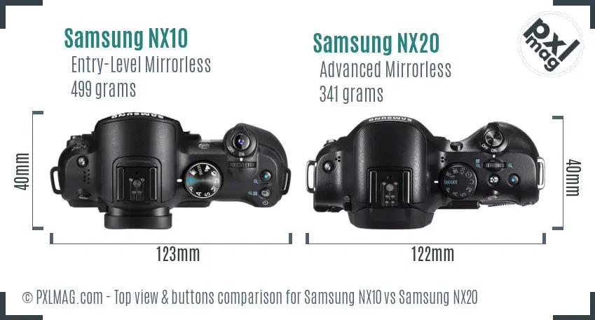Samsung NX10 vs Samsung NX20 top view buttons comparison