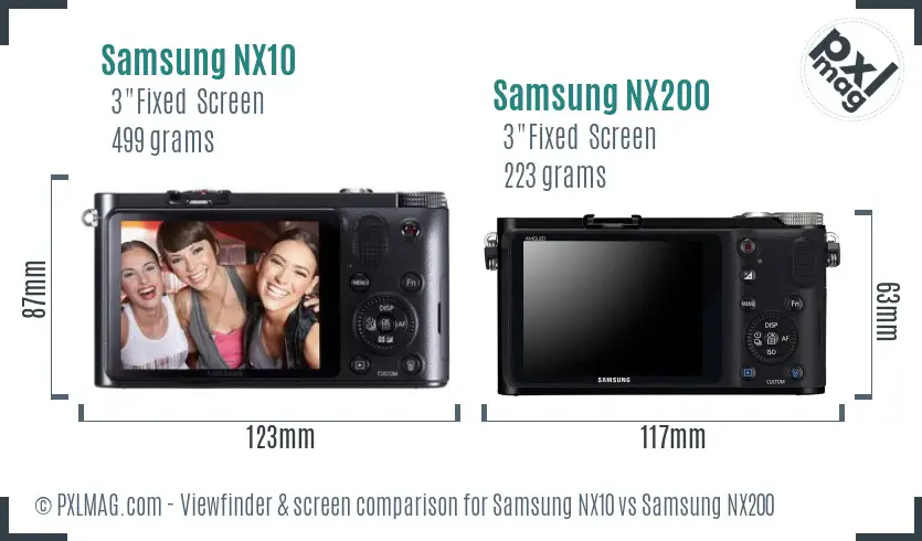 Samsung NX10 vs Samsung NX200 Screen and Viewfinder comparison