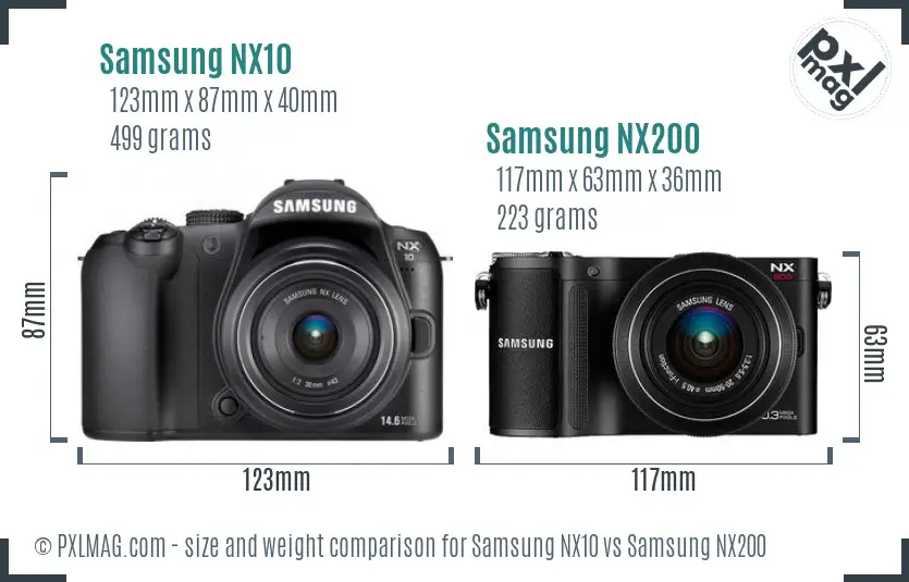 Samsung NX10 vs Samsung NX200 size comparison