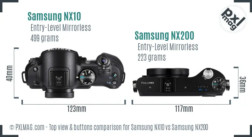 Samsung NX10 vs Samsung NX200 top view buttons comparison