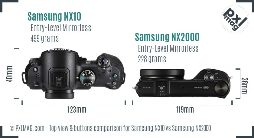 Samsung NX10 vs Samsung NX2000 top view buttons comparison
