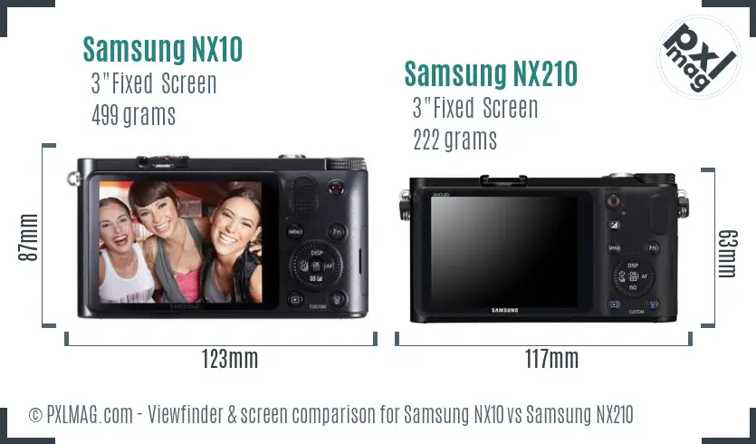 Samsung NX10 vs Samsung NX210 Screen and Viewfinder comparison