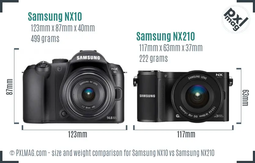 Samsung NX10 vs Samsung NX210 size comparison