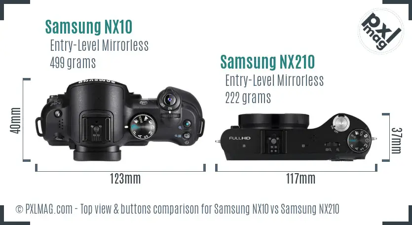 Samsung NX10 vs Samsung NX210 top view buttons comparison