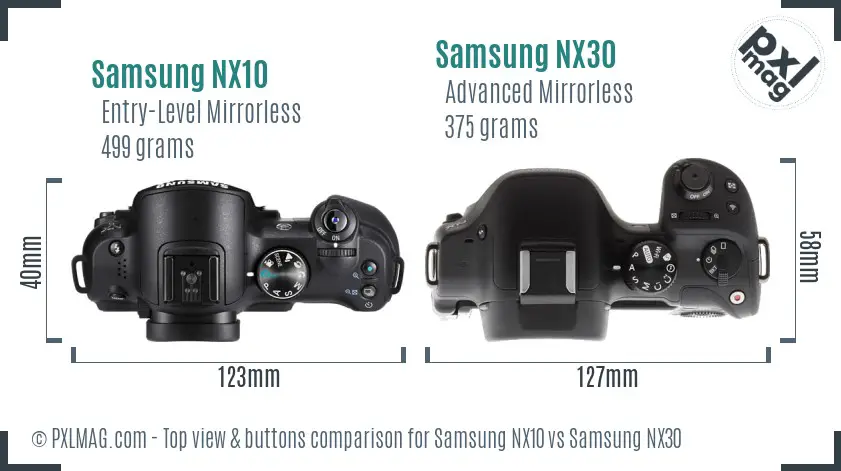 Samsung NX10 vs Samsung NX30 top view buttons comparison