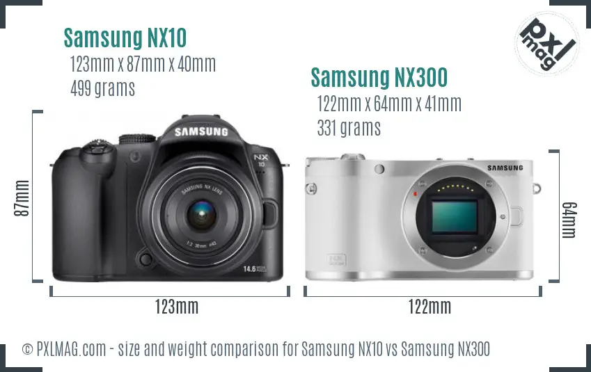 Samsung NX10 vs Samsung NX300 size comparison