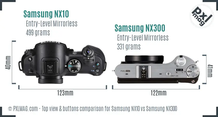 Samsung NX10 vs Samsung NX300 top view buttons comparison