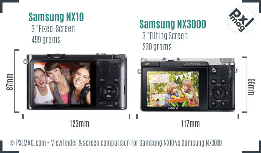 Samsung NX10 vs Samsung NX3000 Screen and Viewfinder comparison