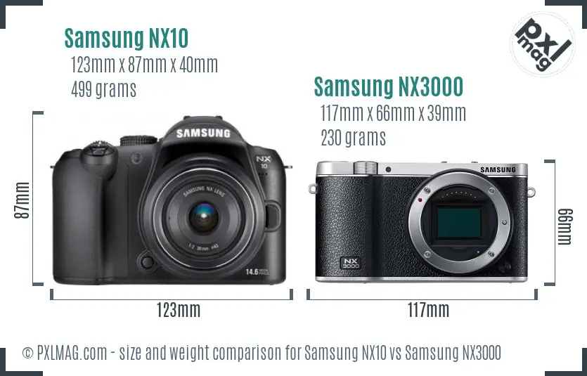 Samsung NX10 vs Samsung NX3000 size comparison