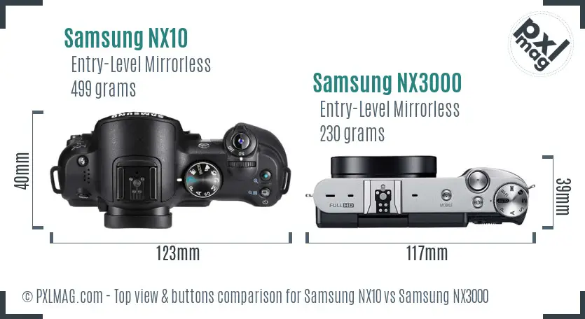 Samsung NX10 vs Samsung NX3000 top view buttons comparison