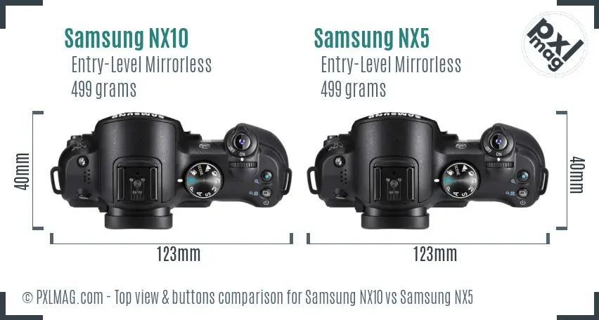 Samsung NX10 vs Samsung NX5 top view buttons comparison