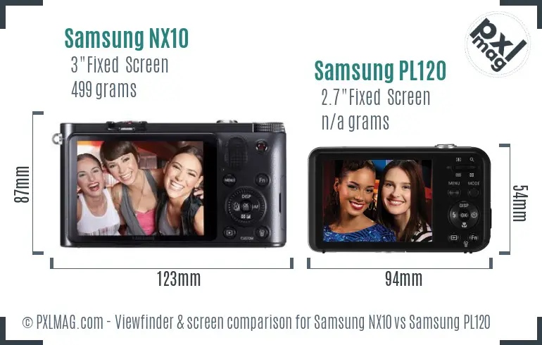 Samsung NX10 vs Samsung PL120 Screen and Viewfinder comparison