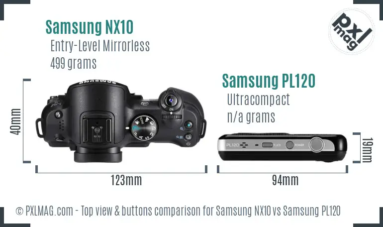Samsung NX10 vs Samsung PL120 top view buttons comparison