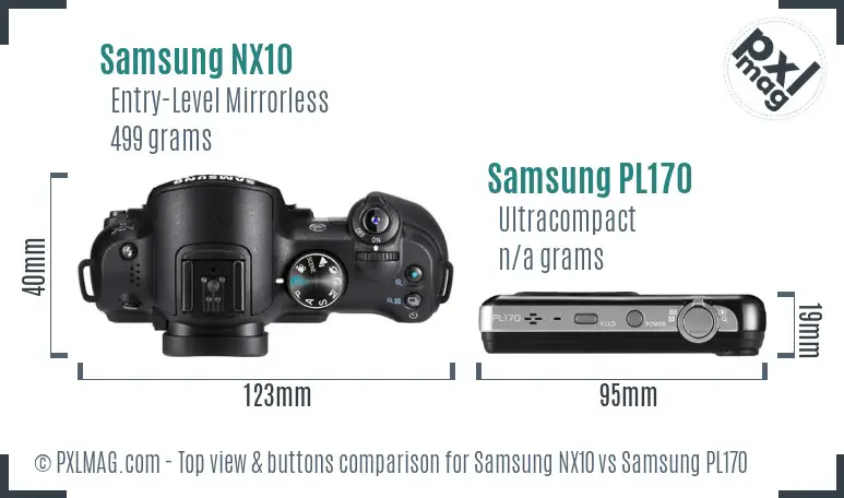 Samsung NX10 vs Samsung PL170 top view buttons comparison