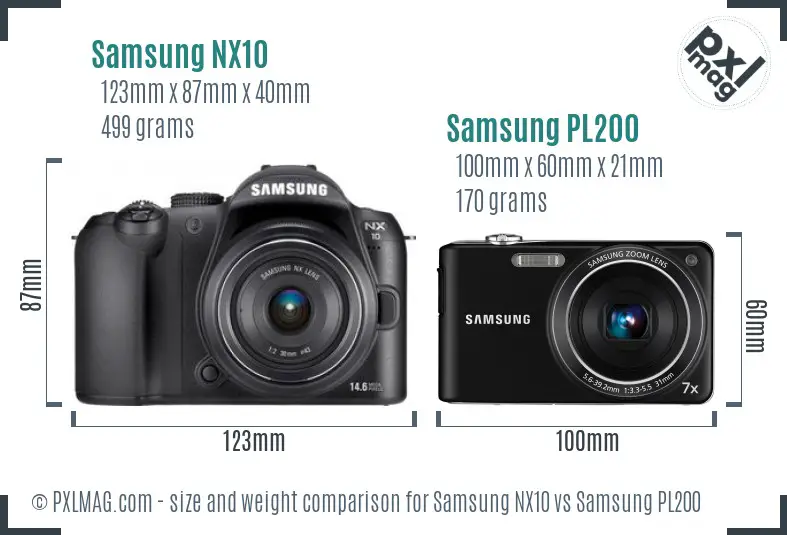 Samsung NX10 vs Samsung PL200 size comparison