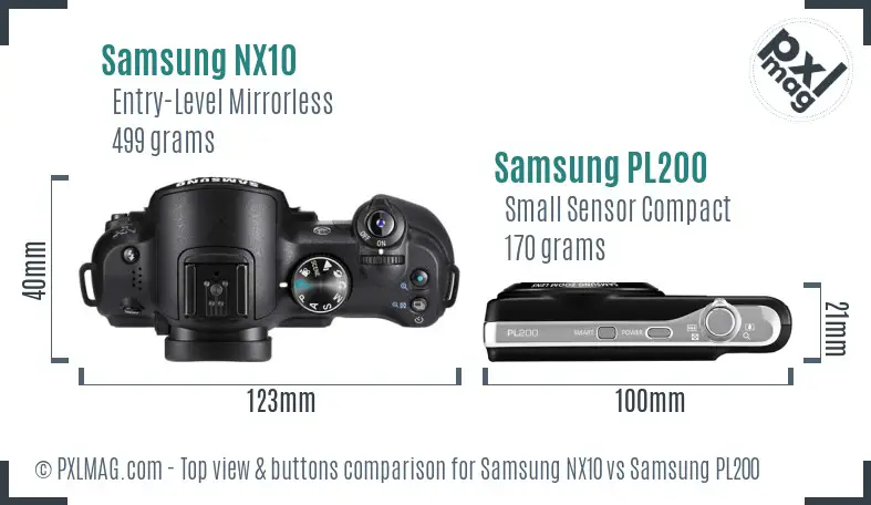 Samsung NX10 vs Samsung PL200 top view buttons comparison