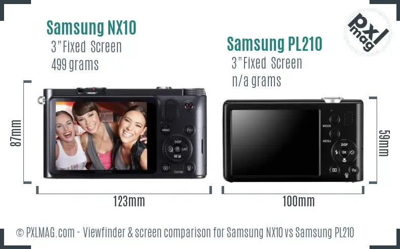 Samsung NX10 vs Samsung PL210 Screen and Viewfinder comparison