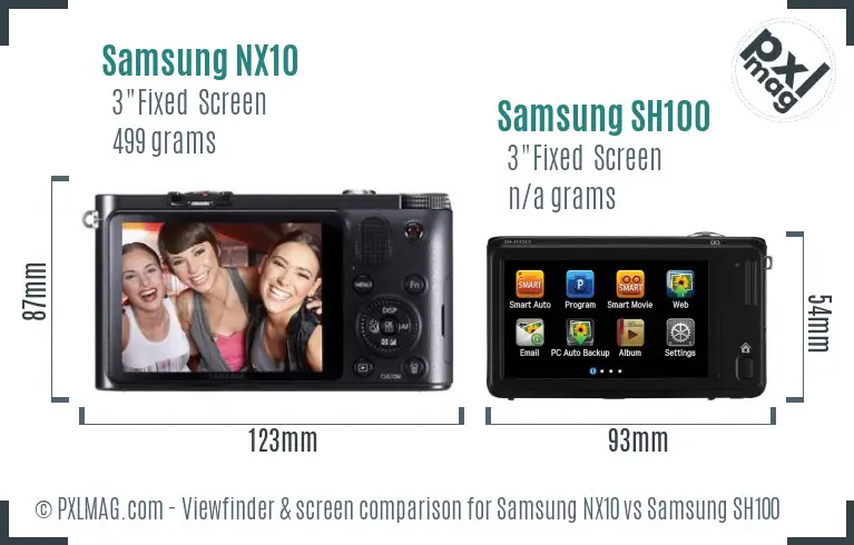 Samsung NX10 vs Samsung SH100 Screen and Viewfinder comparison